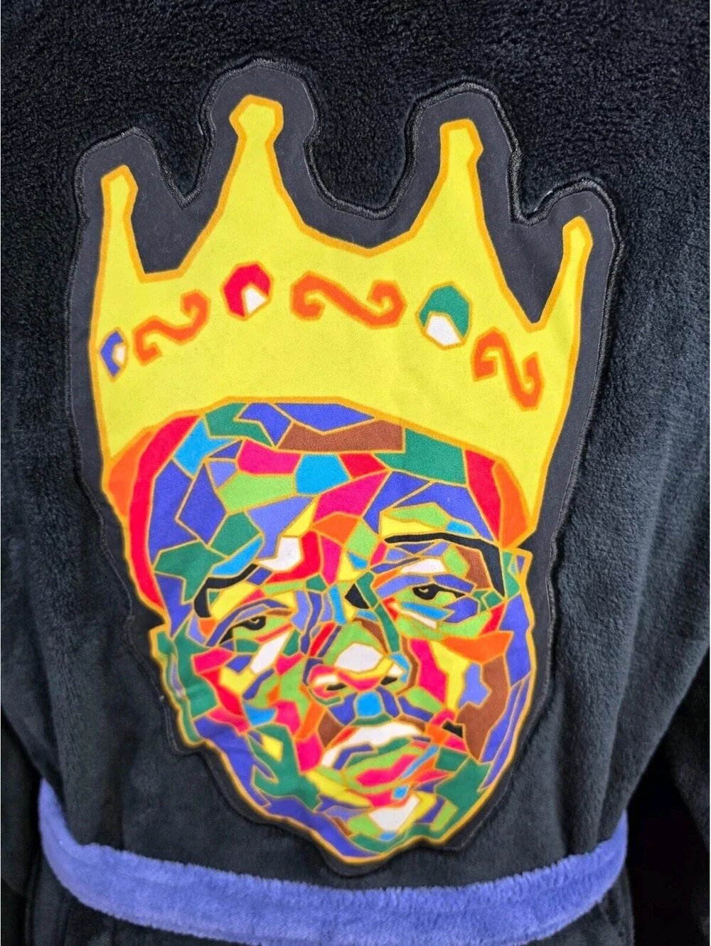 The Notorious B.I.G. Hooded Belted Fleece Robe Pockets Black/Purple L-XL